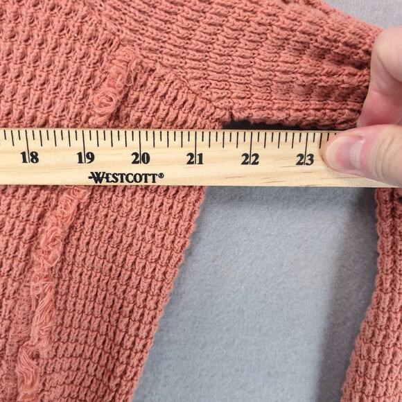 Free People Open Shoulder Waffle Knit Sweater Women's L Apricot Cotton Fringe - Picture 5 of 10
